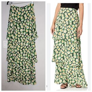 AFRM Tiered Daisy Highrise Maxi Skirt Size Medium Yellow Green Floral Flowy